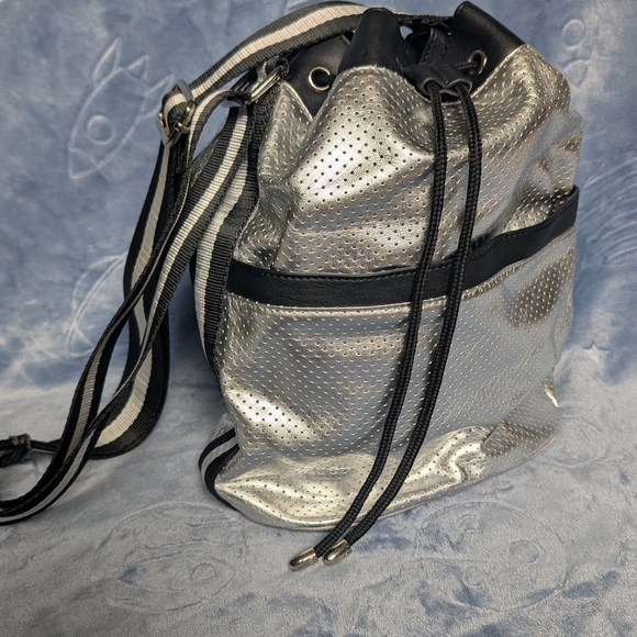 Silver Perforated Drawstring Backpack - Picture 1 of 5